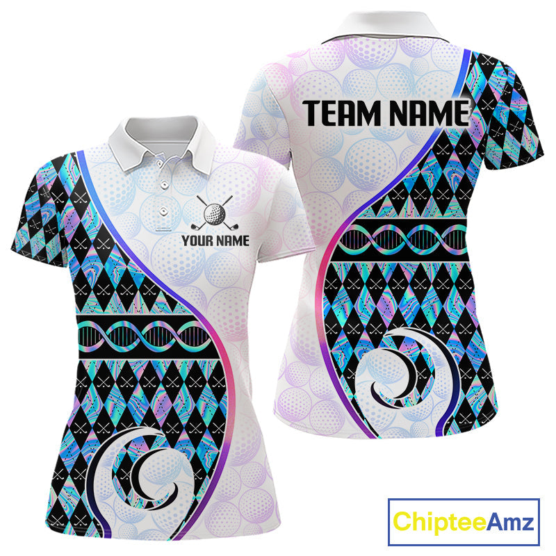 Custom Holograpic Argyle Pattern Golf Golf Polo Shirt Team Golf Shirts Golf Gifts