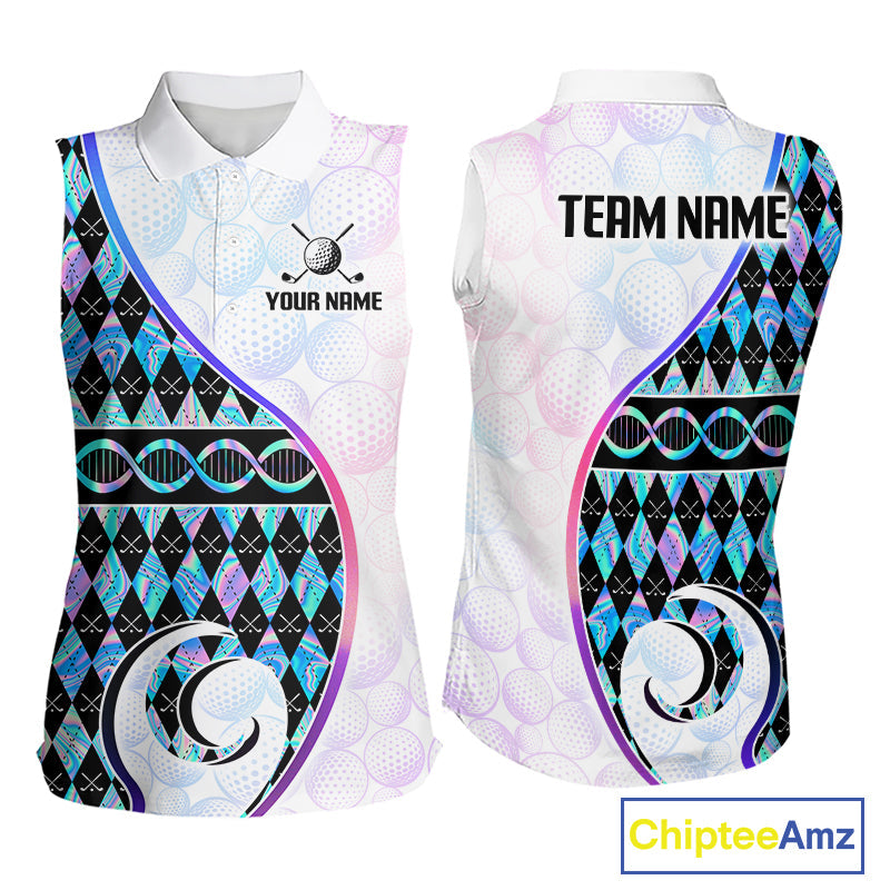 Custom Holograpic Argyle Pattern Sleeveless Golf Polo Shirt Team Golf Gifts