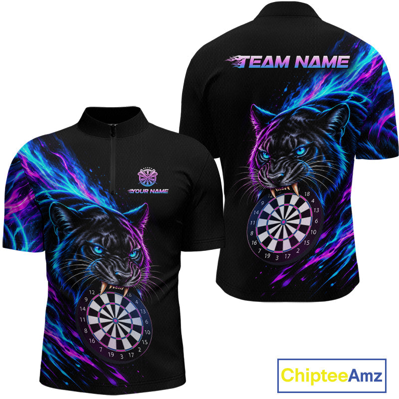 Neon Panther and Dartboard Custom Dart Shirts Dart Team Jerseys Polo & 1/4 Zip