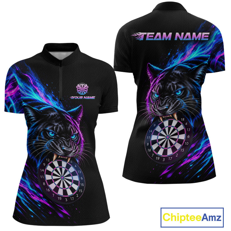 Neon Panther and Dartboard Custom Dart Shirts Dart Team Jerseys Polo & 1/4 Zip
