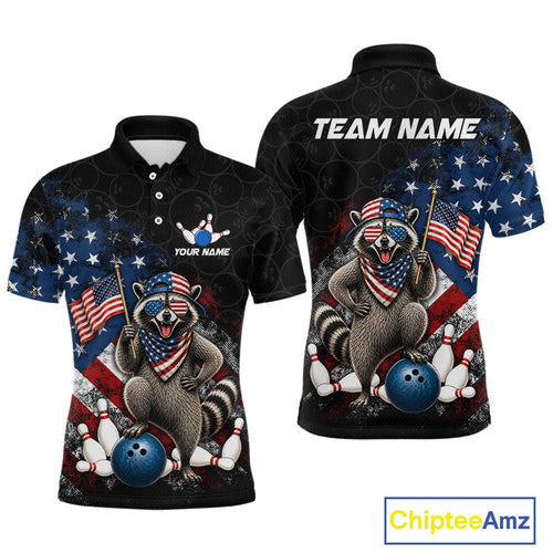 Custom Black US Flag Raccoon Bowling Shirt Bowling Team Shirts Bowling League