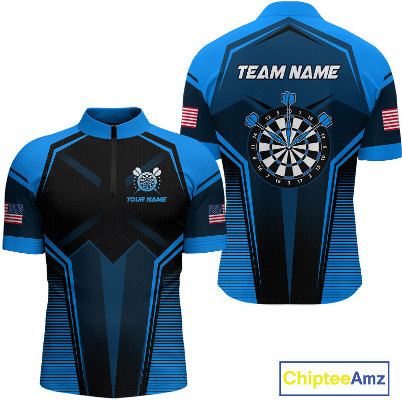 Blue American Flag Custom Darts Shirt Darts Team Jerseys Dartboard Shirt