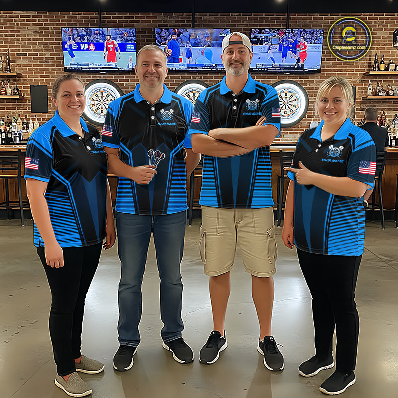 Blue American Flag Custom Darts Shirt Darts Team Jerseys Dartboard Shirt