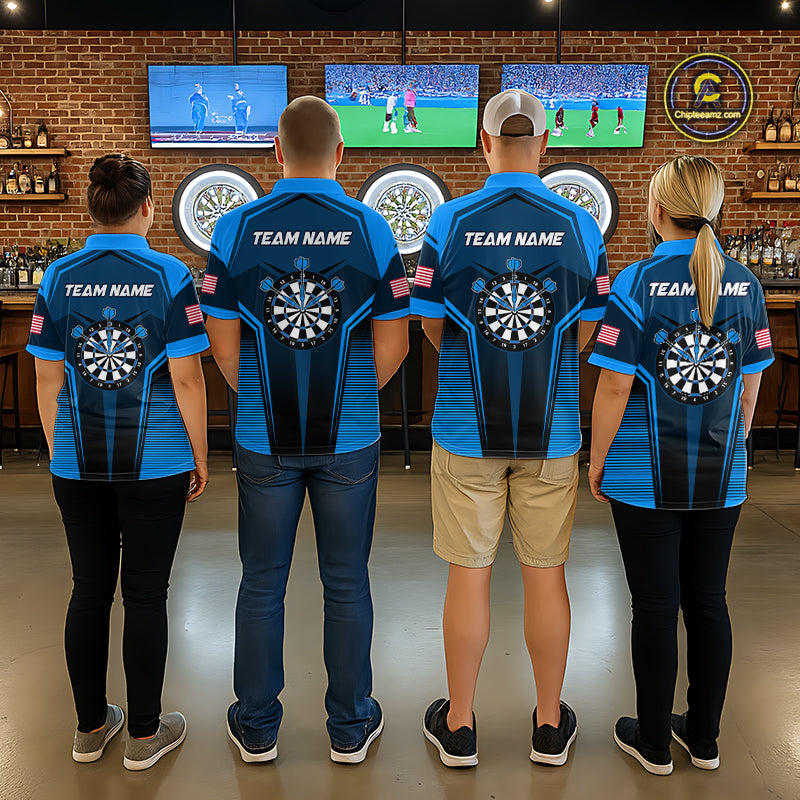 Blue American Flag Custom Darts Shirt Darts Team Jerseys Dartboard Shirt