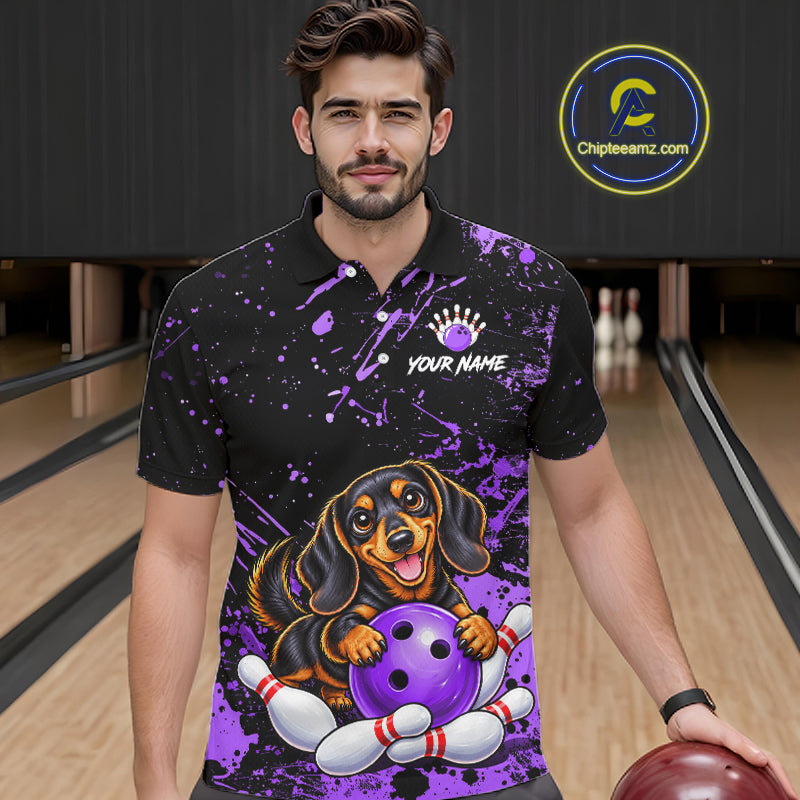 Purple Funny Dachshund Dog Custom Bowling Shirts Bowling Team Jersey Polo & 1/4 Zip