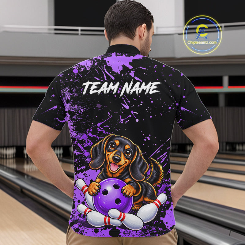 Purple Funny Dachshund Dog Custom Bowling Shirts Bowling Team Jersey Polo & 1/4 Zip