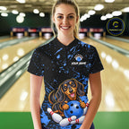 Blue Funny Dachshund Dog Custom Bowling Shirts Bowling Team Jersey Polo & 1/4 Zip