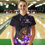 Purple Funny Dachshund Dog Custom Bowling Shirts Bowling Team Jersey Polo & 1/4 Zip