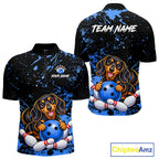 Blue Funny Dachshund Dog Custom Bowling Shirts Bowling Team Jersey Polo & 1/4 Zip