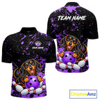 Purple Funny Dachshund Dog Custom Bowling Shirts Bowling Team Jersey Polo & 1/4 Zip