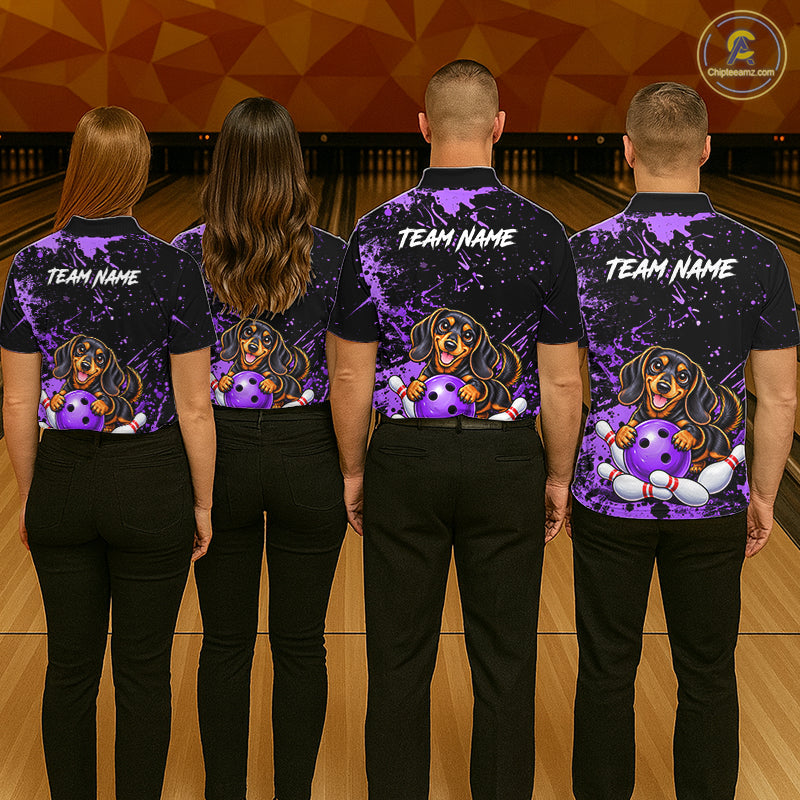 Purple Funny Dachshund Dog Custom Bowling Shirts Bowling Team Jersey Polo & 1/4 Zip