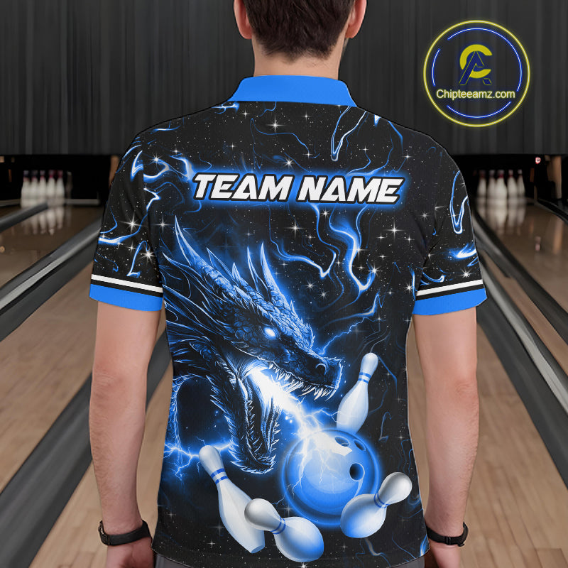 Blue Lightning Dragon Custom Bowling Shirts Bowling Team Jersey Polo & 1/4 Zip