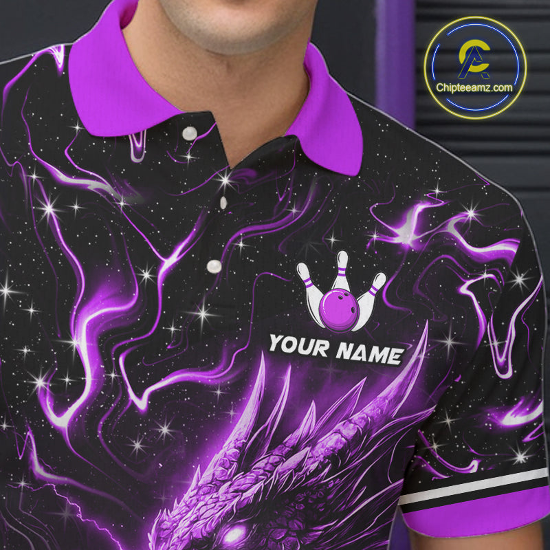 Purple Lightning Dragon Custom Bowling Shirts Bowling Team Jersey Polo & 1/4 Zip