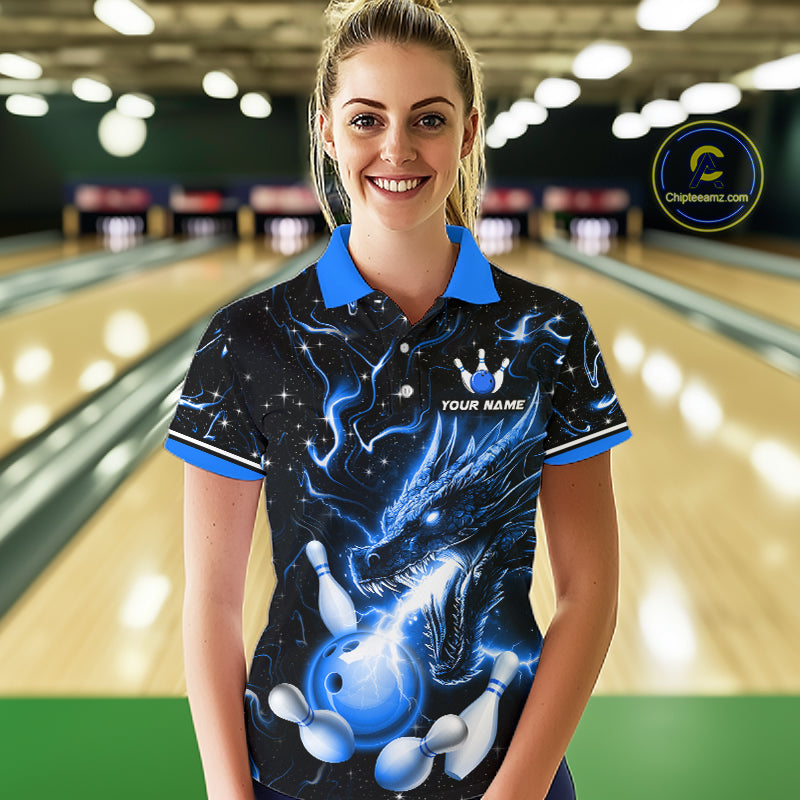 Blue Lightning Dragon Custom Bowling Shirts Bowling Team Jersey Polo & 1/4 Zip