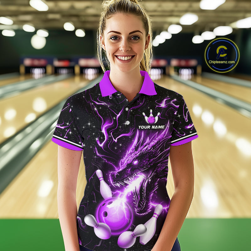 Purple Lightning Dragon Custom Bowling Shirts Bowling Team Jersey Polo & 1/4 Zip