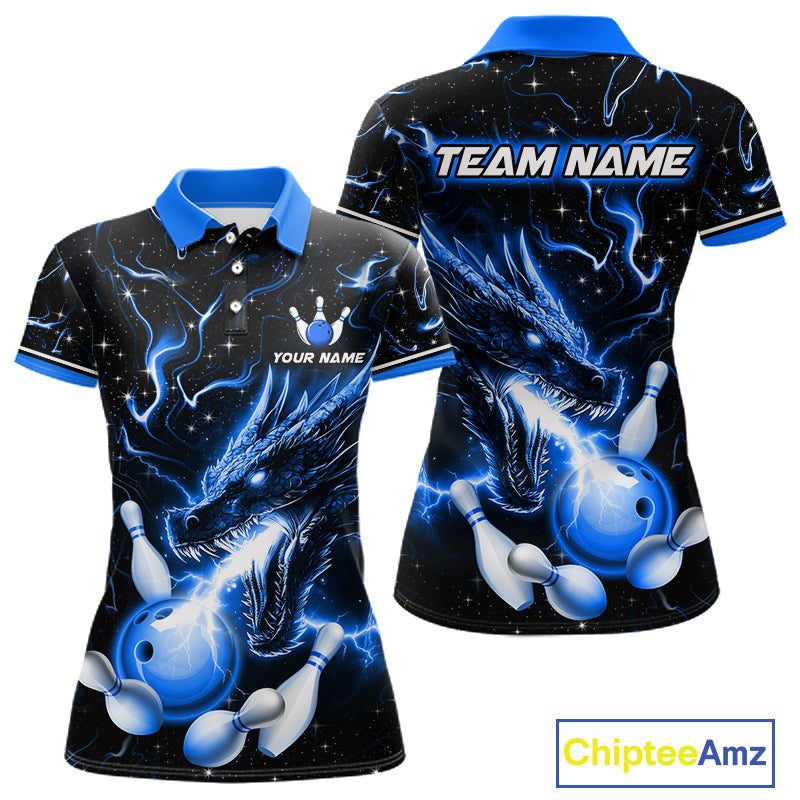 Blue Lightning Dragon Custom Bowling Shirts Bowling Team Jersey Polo & 1/4 Zip