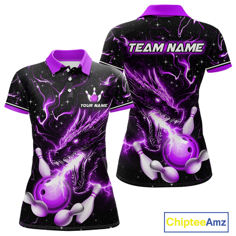 Purple Lightning Dragon Custom Bowling Shirts Bowling Team Jersey Polo & 1/4 Zip