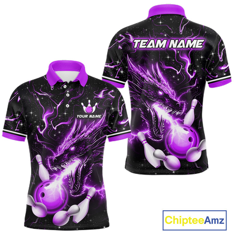 Purple Lightning Dragon Custom Bowling Shirts Bowling Team Jersey Polo & 1/4 Zip