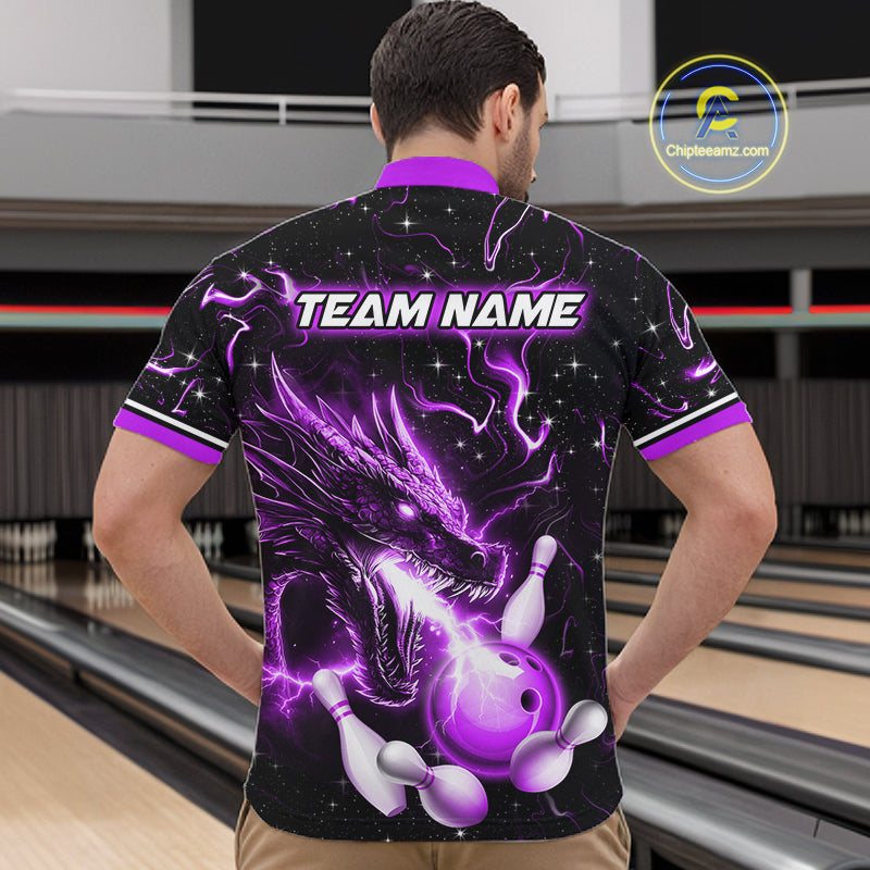 Purple Lightning Dragon Custom Bowling Shirts Bowling Team Jersey Polo & 1/4 Zip