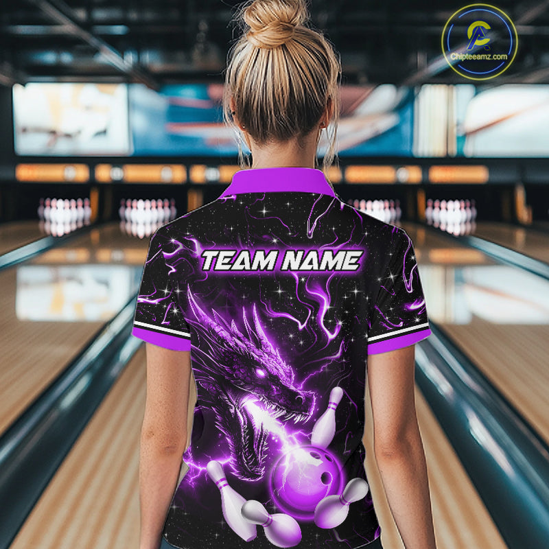 Purple Lightning Dragon Custom Bowling Shirts Bowling Team Jersey Polo & 1/4 Zip