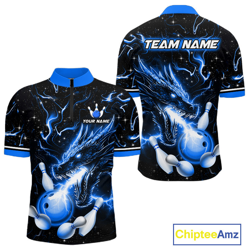Blue Lightning Dragon Custom Bowling Shirts Bowling Team Jersey Polo & 1/4 Zip