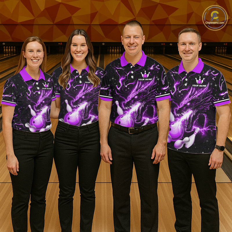 Purple Lightning Dragon Custom Bowling Shirts Bowling Team Jersey Polo & 1/4 Zip