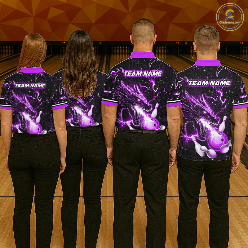 Purple Lightning Dragon Custom Bowling Shirts Bowling Team Jersey Polo & 1/4 Zip