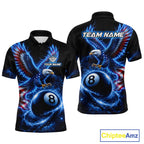 Custom Blue Lightning Eagle US Flag 8 Ball Billiard Shirts Billiard Team Jerseys