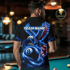 Custom Blue Lightning Eagle US Flag 8 Ball Billiard Shirts Billiard Team Jerseys