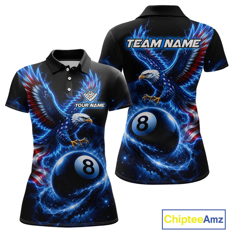 Custom Blue Lightning Eagle US Flag 8 Ball Billiard Shirts Billiard Team Jerseys