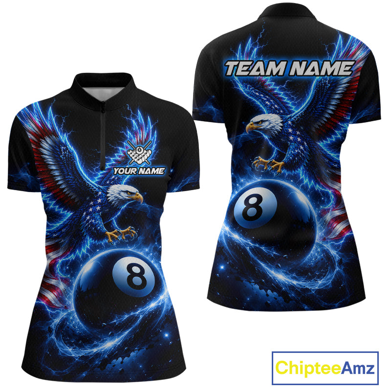 Custom Blue Lightning Eagle US Flag 8 Ball Billiard Shirts Billiard Team Jerseys