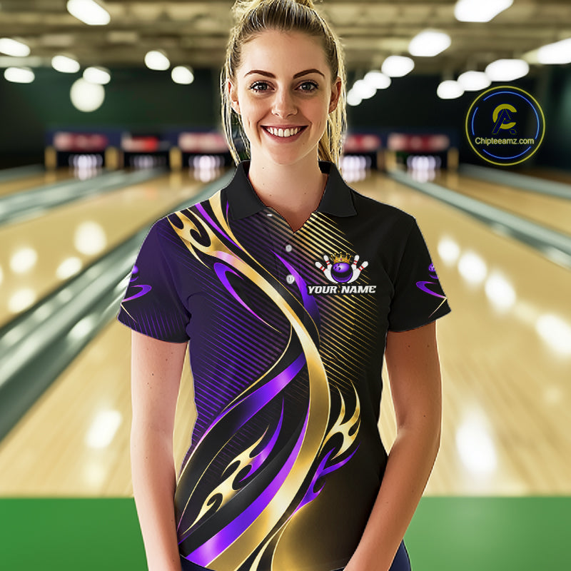 Purple and Gold Bowling Jersey Custom Bowling Team Shirts Bowling League for Bowler