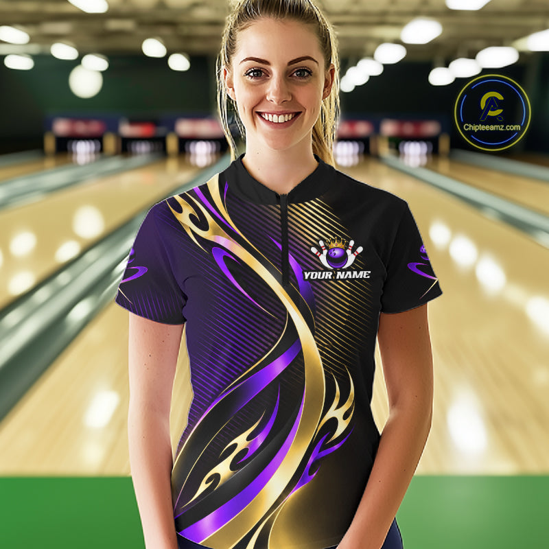 Purple and Gold Bowling Jersey Custom Bowling Team Shirts Bowling League for Bowler