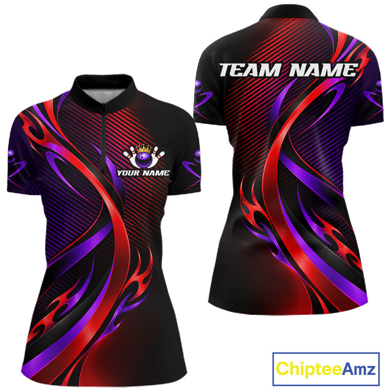 Purple and Red Bowling Jersey Custom Bowling Team Shirts Bowling League for Bowler