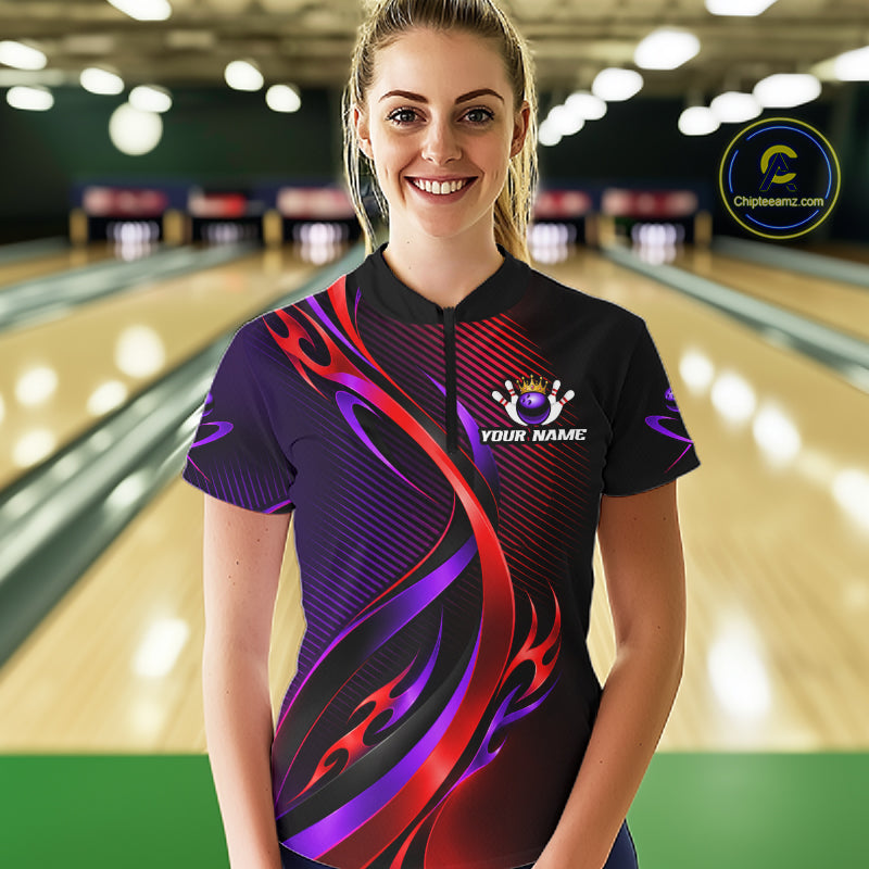 Purple and Red Bowling Jersey Custom Bowling Team Shirts Bowling League for Bowler