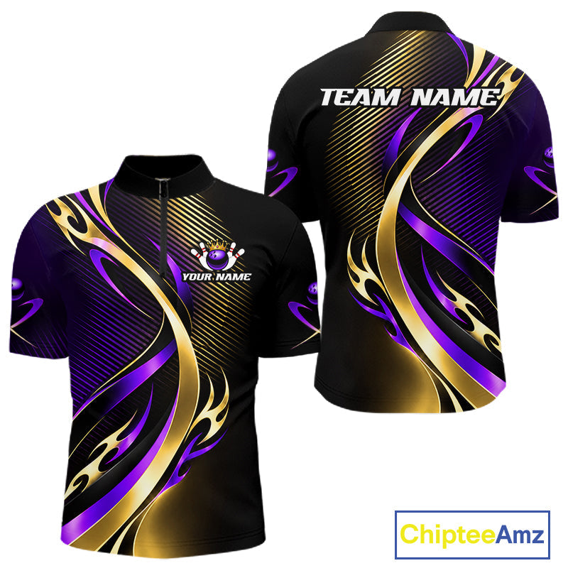 Purple and Gold Bowling Jersey Custom Bowling Team Shirts Bowling League for Bowler