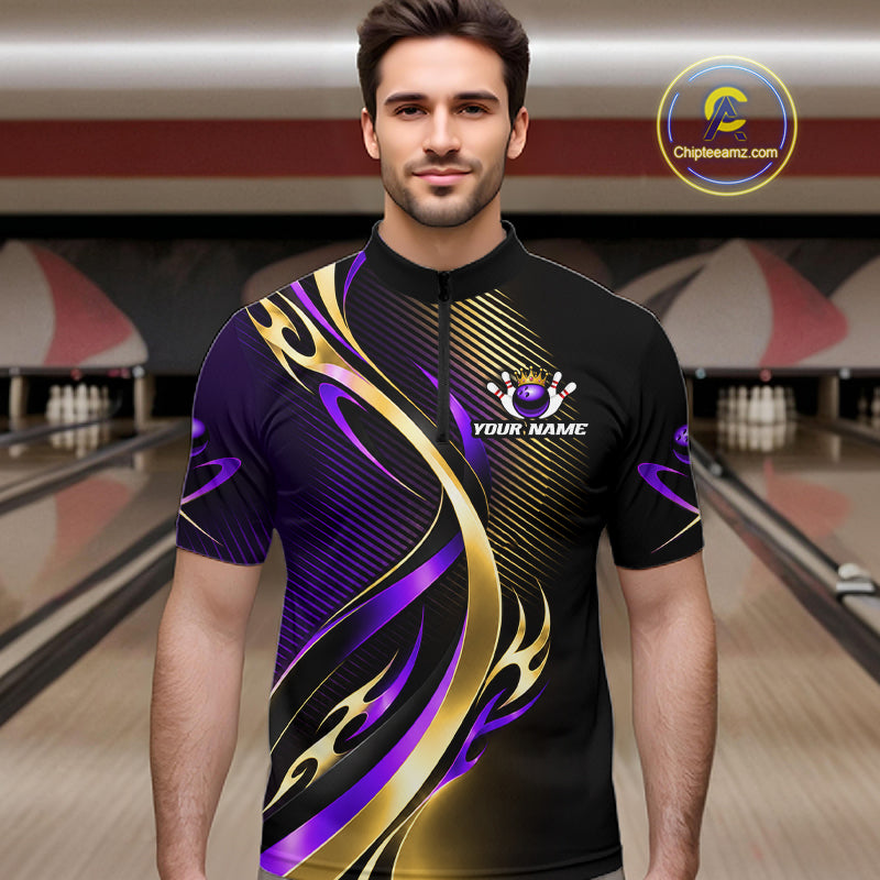 Purple and Gold Bowling Jersey Custom Bowling Team Shirts Bowling League for Bowler