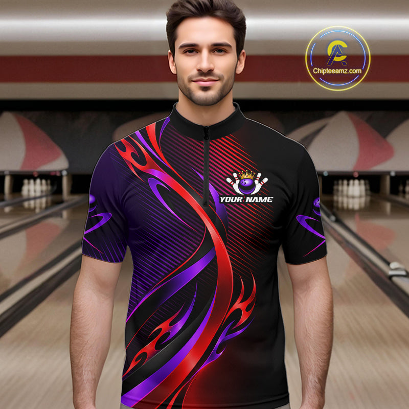 Purple and Red Bowling Jersey Custom Bowling Team Shirts Bowling League for Bowler