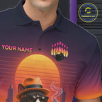 Funny Cat Retro Sunset Bowling Shirts Custom Bowling Team Jerseys Bowling Tournament