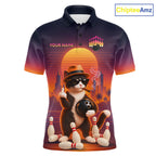 Funny Cat Retro Sunset Bowling Shirts Custom Bowling Team Jerseys Bowling Tournament