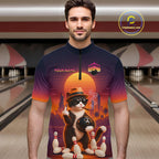 Funny Cat Retro Sunset Bowling Shirts Custom Bowling Team Jerseys Bowling Tournament