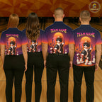 Funny Cat Retro Sunset Bowling Shirts Custom Bowling Team Jerseys Bowling Tournament
