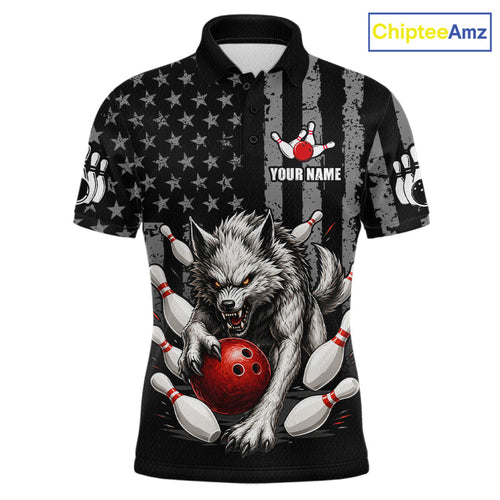 US Flag Wolf Bowling Shirts Custom Wolf Bowling Team Jersey Bowling League