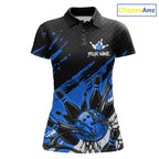 Custom Blue Bowling Jerseys, Personalized Bowling Team Shirts Bowling Pin And Ball