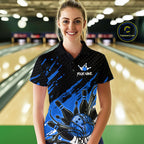 Custom Blue Bowling Jerseys, Personalized Bowling Team Shirts Bowling Pin And Ball