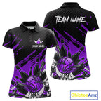 Custom Purple Bowling Jerseys, Personalized Bowling Team Shirts Bowling Pin And Ball