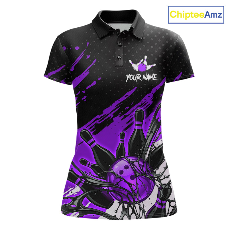 Custom Purple Bowling Jerseys, Personalized Bowling Team Shirts Bowling Pin And Ball