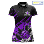 Custom Purple Bowling Jerseys, Personalized Bowling Team Shirts Bowling Pin And Ball