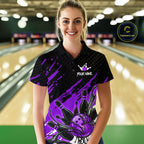 Custom Purple Bowling Jerseys, Personalized Bowling Team Shirts Bowling Pin And Ball