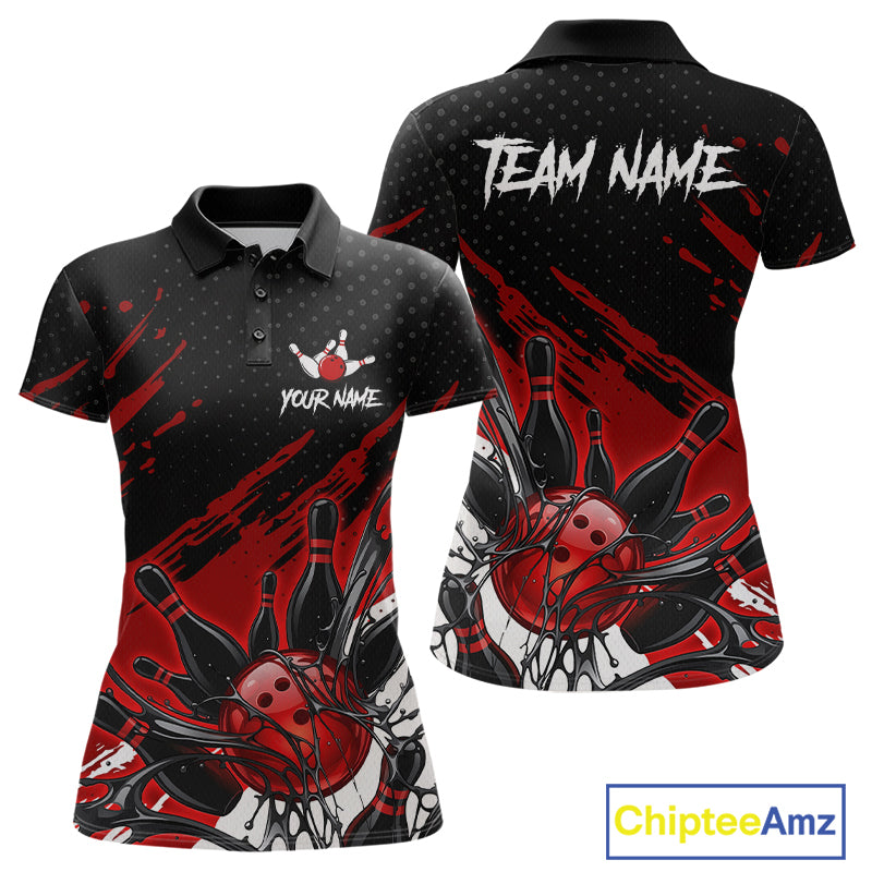 Custom Red Bowling Jerseys, Personalized Bowling Team Shirts Bowling Pin And Ball